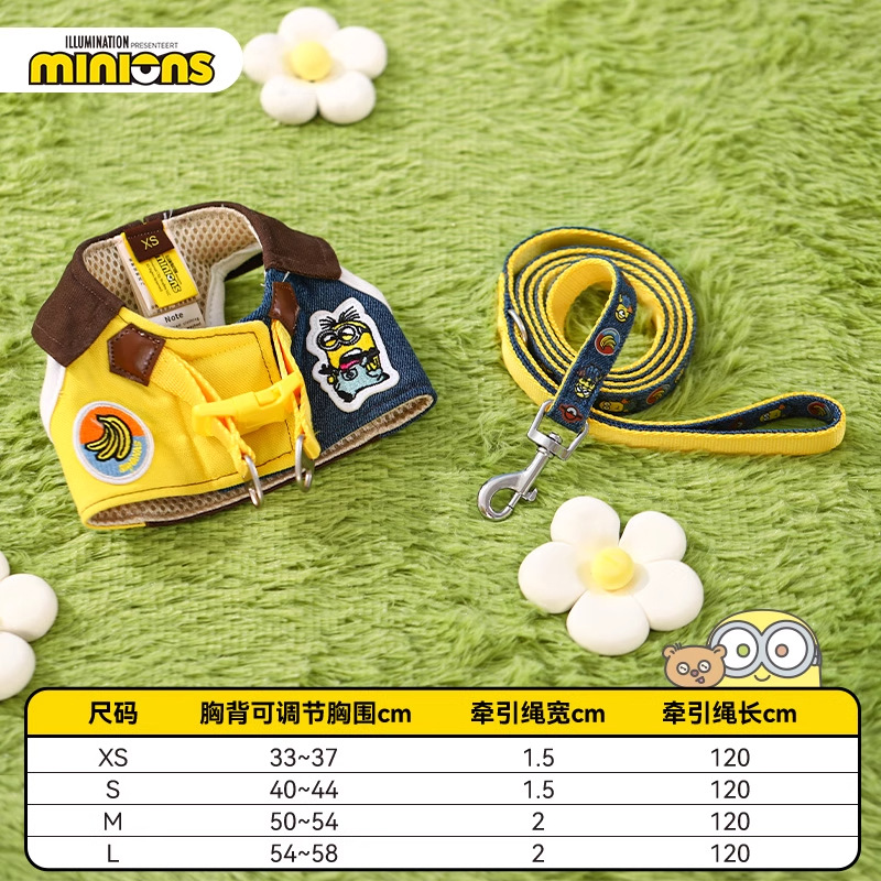 Minions Minions | Lindo y divertido traje de chaleco de pecho de color en contraste bordado perrito cadena de paseador de perro cuerda de perro correa de perro