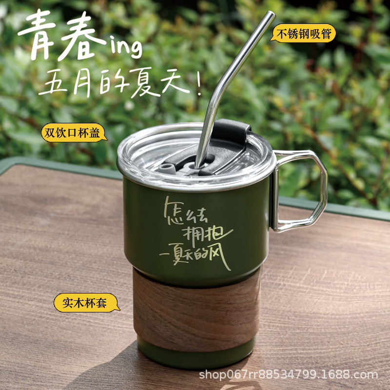 プリントロゴアウトドアキャンプコーヒーカップハンドル付き 304 ステンレス鋼ウォーターカップコールドドリンクカップポータブルビールカップ|undefined