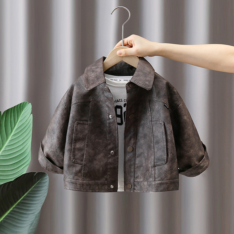 6082 chaqueta de cuero retro para niños 2024 nueva ropa para niños chaqueta de cuero de primavera y otoño para niños chaqueta coreana de otoño marea