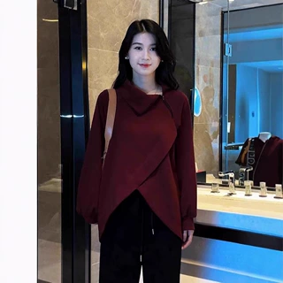 【源头厂家现货直发】 不规则卫衣秋冬新款洋气设计感侧拉链上衣