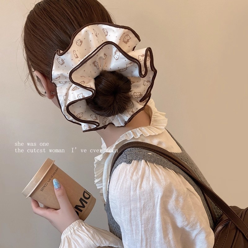 韩系温柔小清新甜美少女碎花黑色木耳边大肠发圈森系文艺新款发饰|undefined