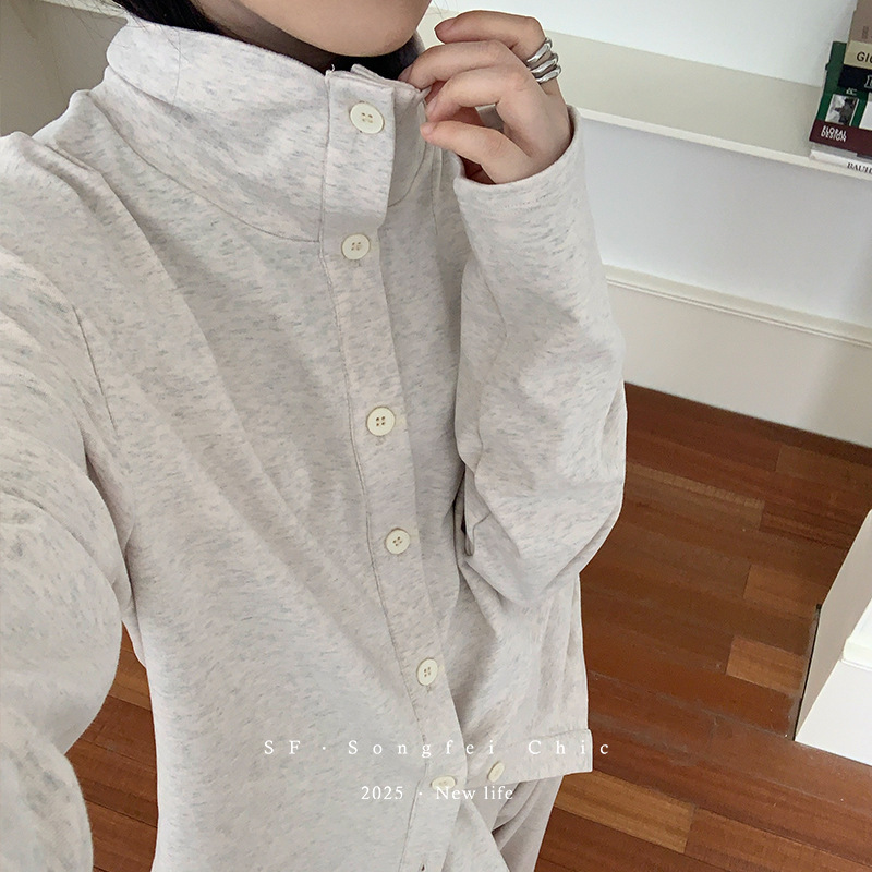 秋冬高级感开衫睡衣女士 新款加厚长袖高领纽扣家居服可外穿套装|undefined