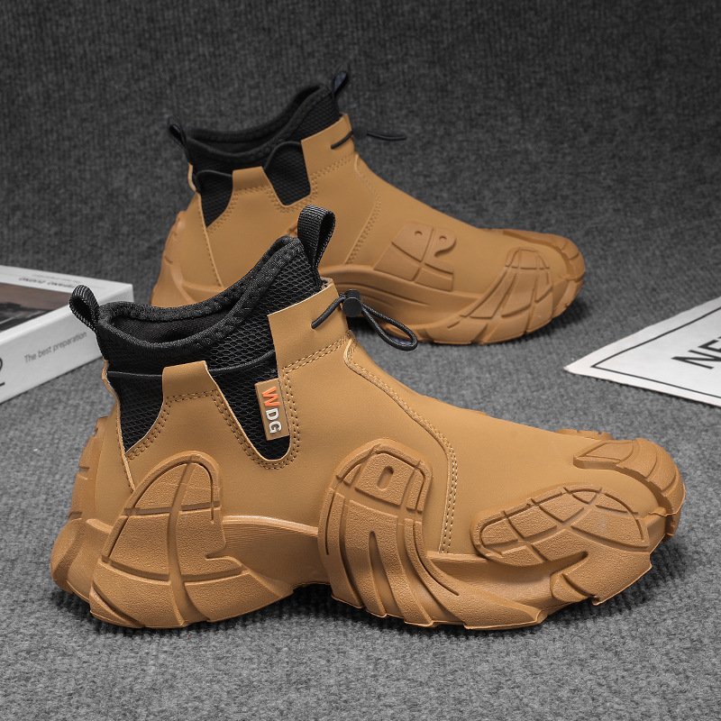 男鞋爆款冬季新款一脚蹬筒靴加绒保暖超大45码短靴男士工装马丁靴