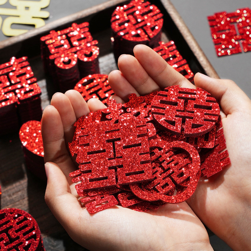 One-Piece Drop-Shipping Product: Hand-Thrown Double Happiness Character for Wedding Decoration, Mini Glitter Double Happiness Character for Wedding Room Decoration One-Piece Drop-Shipping Product: Hand-Thrown Double Happiness Character for Wedding Decoration, Mini Glitter Double Happiness Character for Wedding Room Decoration