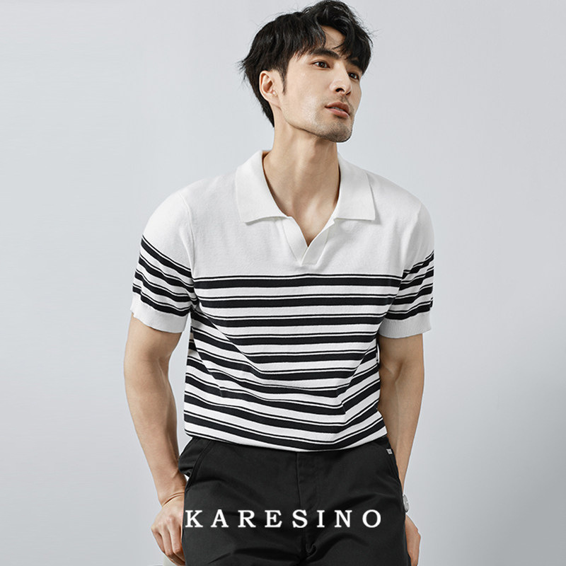 Polo camiseta de punto camiseta de manga corta hombre V-collar gaviota rayas viejas camiseta de hielo de viento de verano fábrica transfronteriza al por mayor