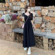 Foreign Style Fried Street Black Square Collar Puff Sleeve dress Women's Clothing Summer New French Style Tea Hee Hepburn Style Small Black Dress