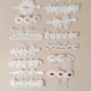 White Flower Lace Hair Band 0-3 Years Old Sweet Princess Bow Headband Female Treasure Birthday Hundred Days Elastic Hair Band