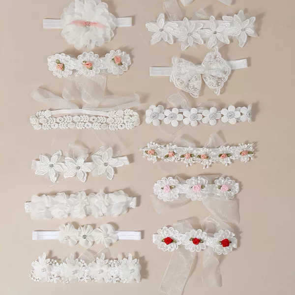 White Children's Lace Headband Handmade Sweet Princess Bow Headband for Baby Girls Birthday Lace Elastic Headband