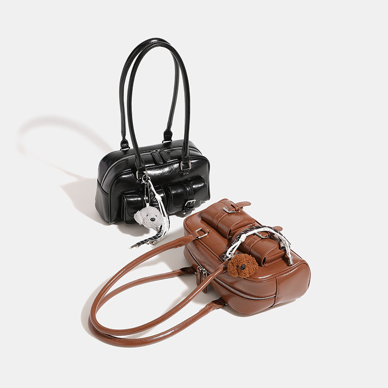 Boston Bag Gewachste Lederkissentasche Für Damen 24 Herbst Und Winter Neue Pendler Bowlingtasche Handtasche Umhängetasche_voghion.com