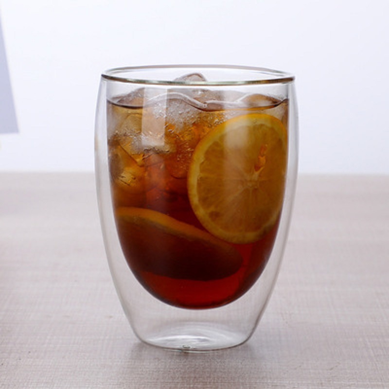 Taza de café de vidrio de doble capa con mango Taza de aislamiento taza de té del hogar mango transparente engrosada taza de bebida de la Oficina