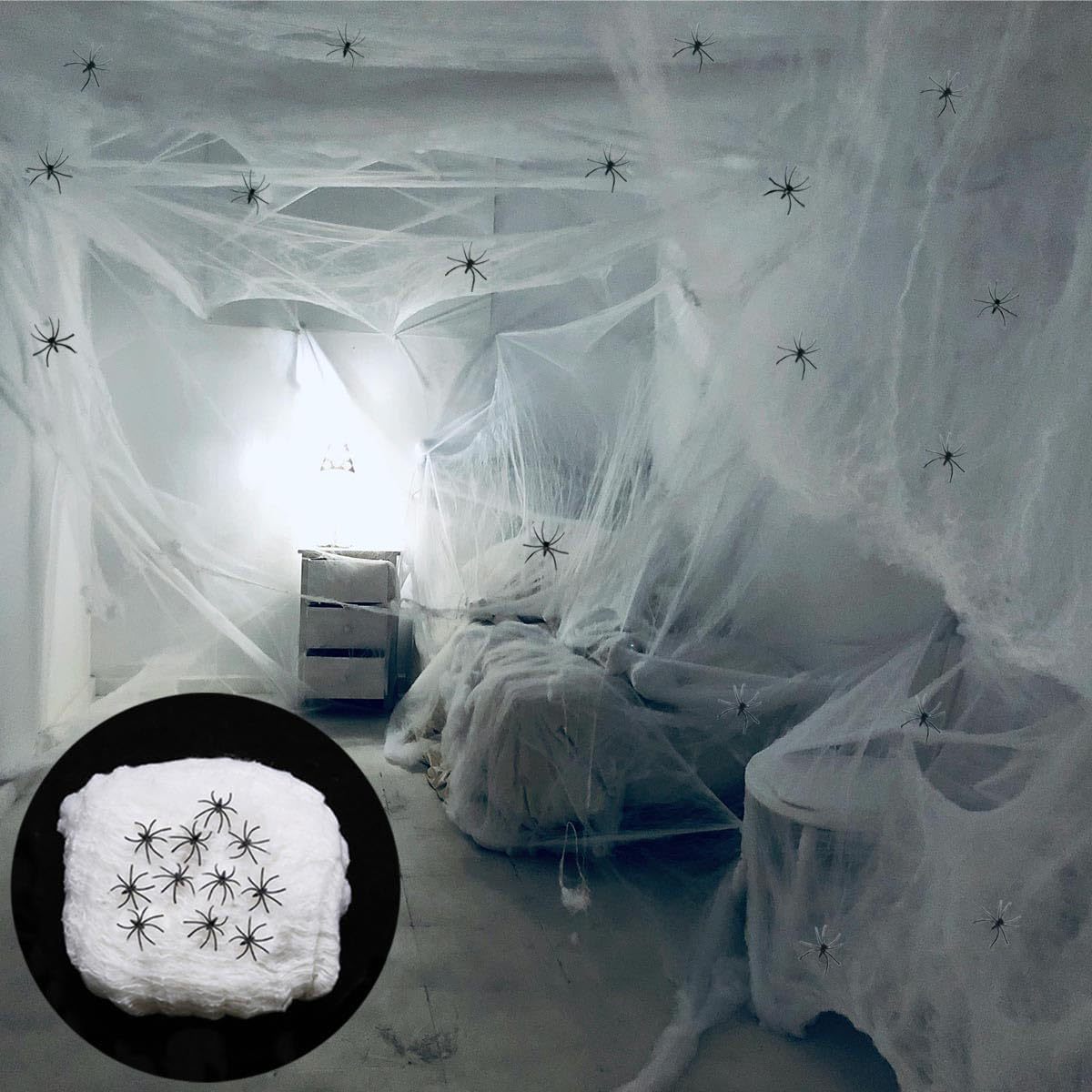 Decoración de Halloween tela de araña estirable simulación de tela de araña fantasma casa de araña algodón accesorios transfronterizos