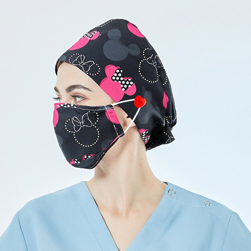 Surgical cap for women, pure cotton breathable printed hat, men's dental cap, oral doctor nurse cap, dust-proof work cap