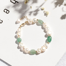 韓版不規則淡水珍珠手鏈女簡約氣質綠東陵石水晶手鏈送媽媽送女友