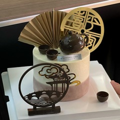 2025父亲节新中式木质屏风蛋糕装饰太师椅茶壶扇子甜品烘焙装扮