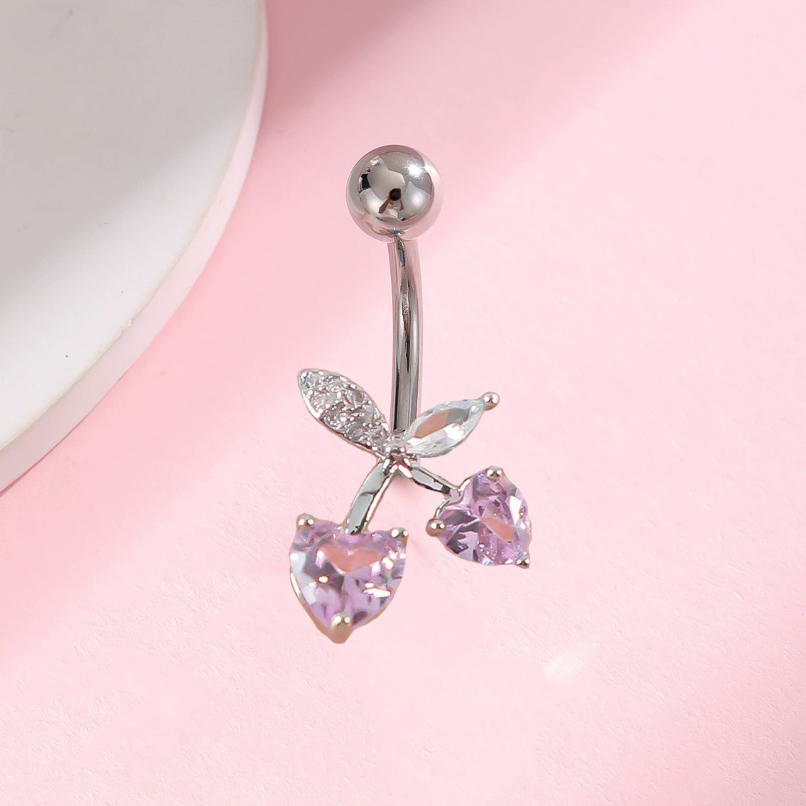 Belly Button Ring, Stainless Steel & Copper, Pink Zircon Accent, Multiple Style Options