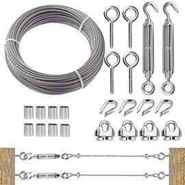 5米包塑钢丝绳套装 伸缩钩挂钩绳夹钢夹八圈螺丝塞 户外窗帘拉绳