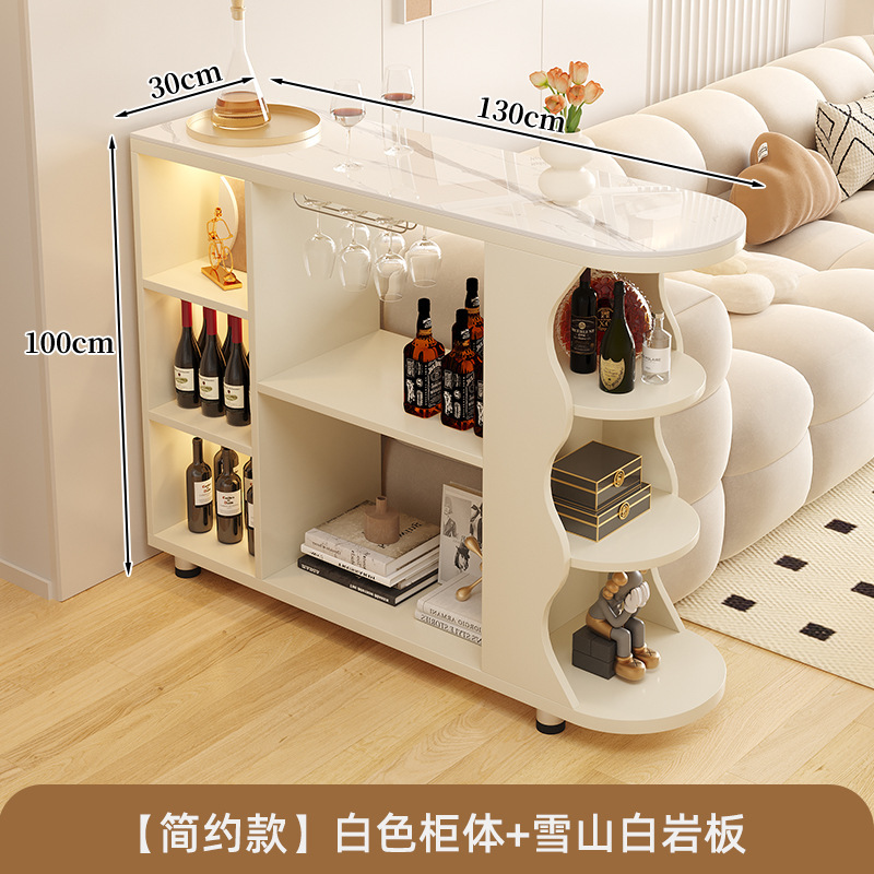 奶油风吧台桌子家用酒柜实木隔断柜客厅岩板餐边柜厨房可移动橱柜|undefined