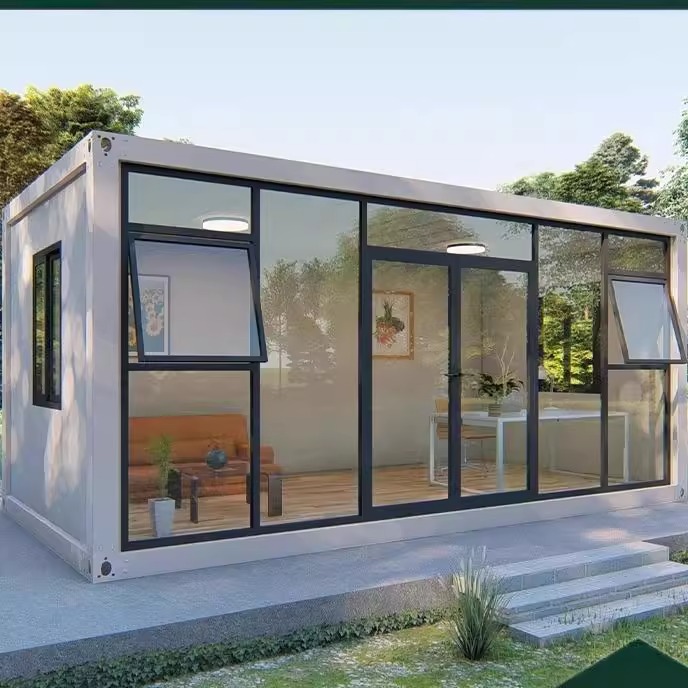 Casa móvil de contenedores, pared cortina de vidrio, oficina residencial, caja de salida, casa de tablero móvil desmontable de montaje simple