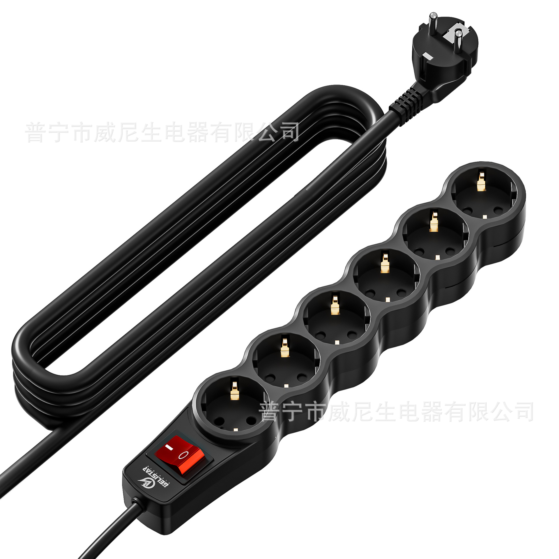 6位黑色欧式插座CE ROHS认证欧标5位插座外贸批发欧式高品质插板