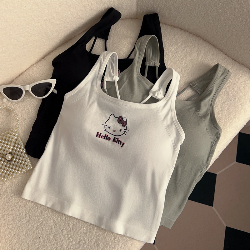 HelloKitty Original All-match Sling with Chest Pad Vest No Steel Ring Underwear Women's Slim-fit Hot Girl Top New Style