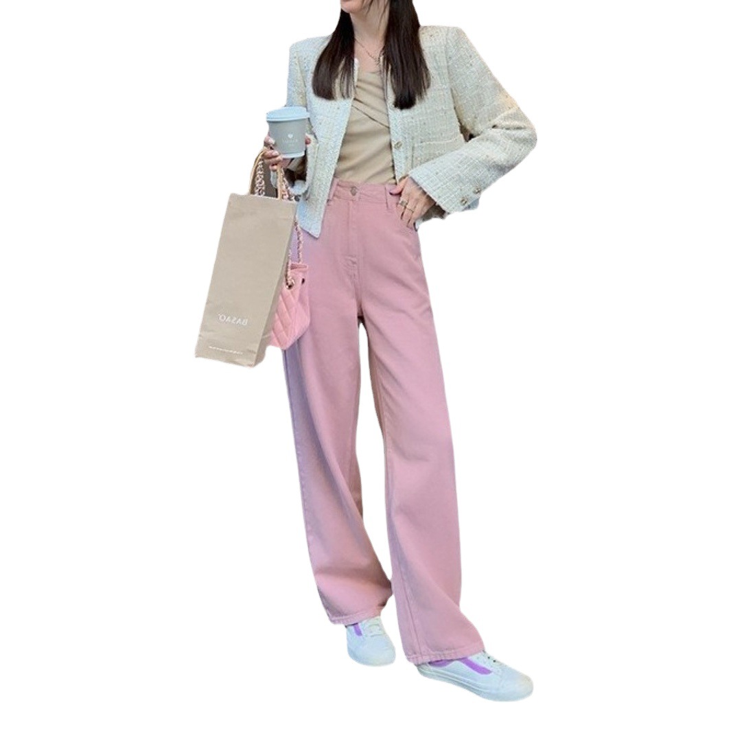 Jeans de cintura alta para mujer adelgazante recto suelto 2023 de moda nuevo todo partido de moda pequeños pantalones de pierna ancha mujeres image 1
