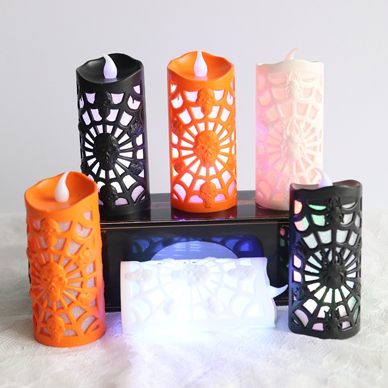 Halloween telaraña LED lámpara de vela flash de color fantasma casa embrujada KTV atmósfera decoración prop lámpara esqueleto