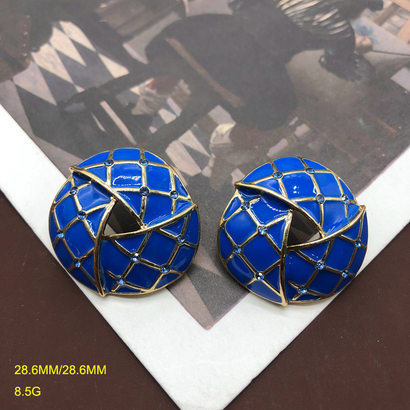 Ear Studs Classification 1 Pair Quantity 1 Pair Retro Geometric Plaid Alloy Enamel Women's Ear Studs