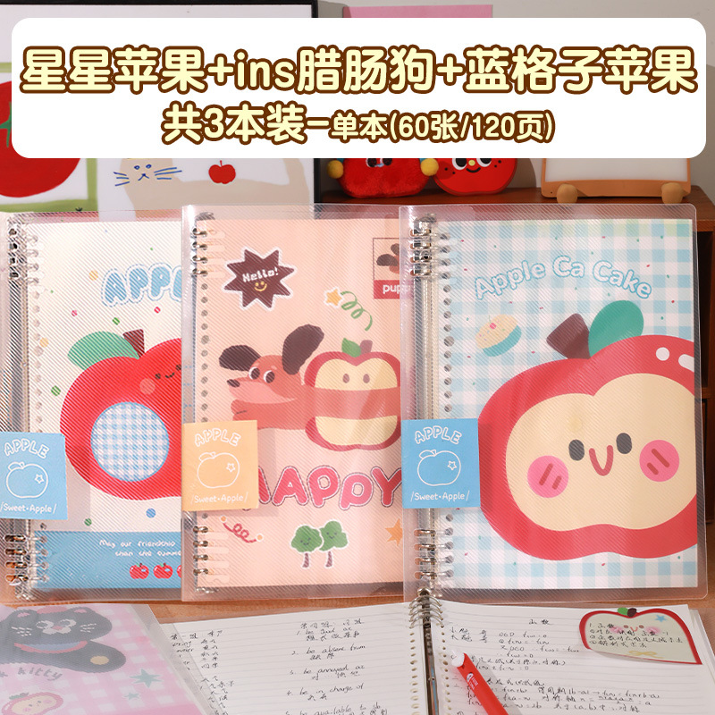 Libro de hojas sueltas de cáscara dura de Apple diario b5 bobina papelería de alto valor extraíble y hermoso cuaderno para estudiantes de primaria