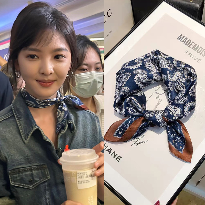 Zhang Ruonan with 100% mulberry silk scarf female star with spring and autumn silk small square scarf high-grade scarf