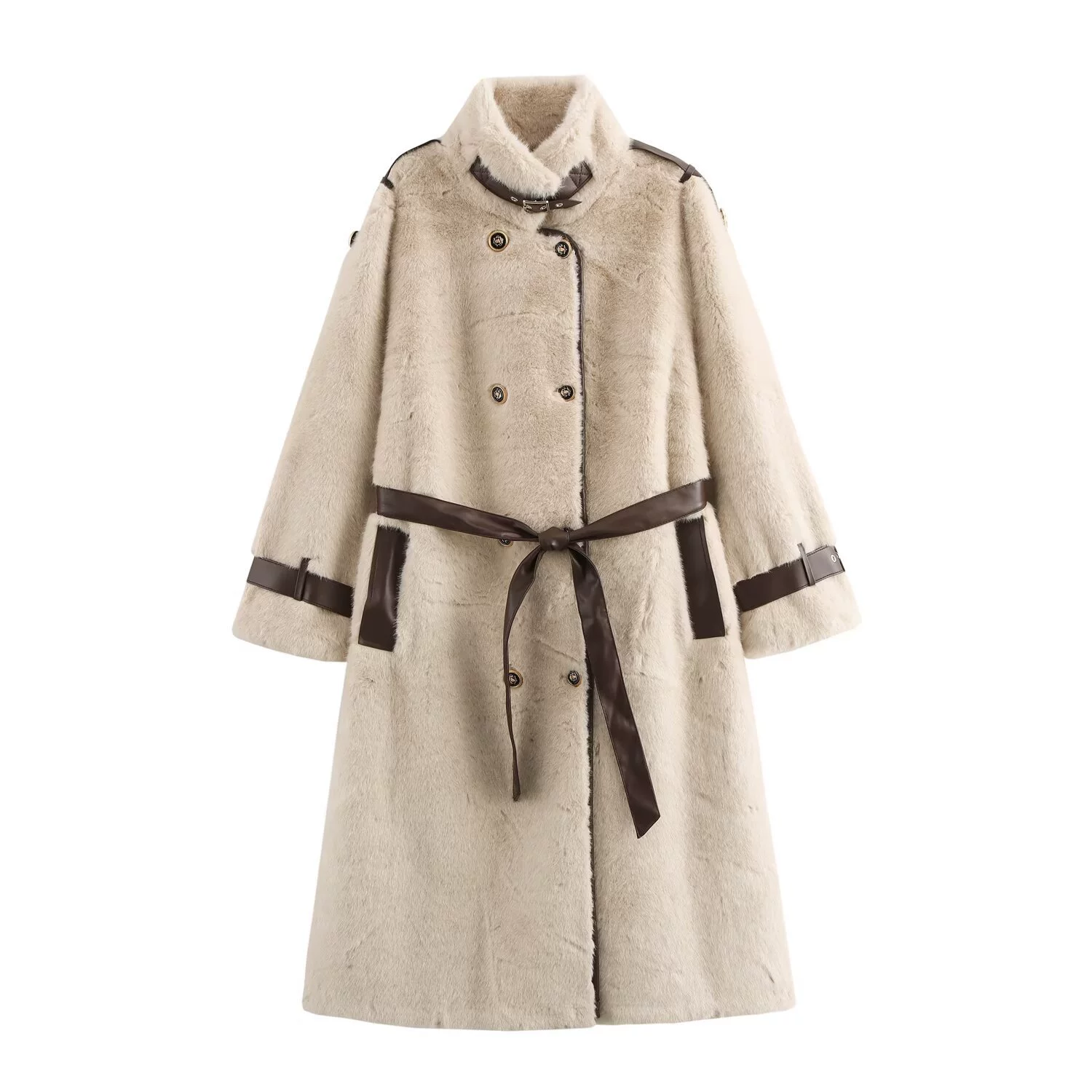 Женская одежда PB&ZA 2024: осенне-зимняя ветровка из искусственной кожи и меха, имитирующая норку, в европейском и американском стиле.