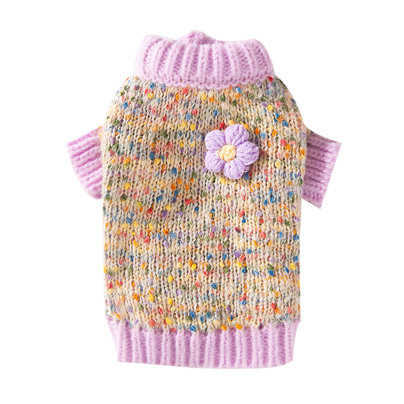 Otoño y invierno gatos puntos de hilo colorido flores pareja suéter perros cálidos camisetas de punto flores Teddy ropa de mascotas