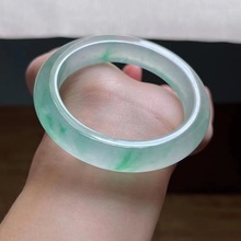 天然a货翡翠手镯女款冰种飘绿翡翠花满绿紫罗兰正圈圆条贵妃手镯