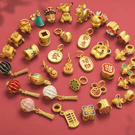 沙金小滴溜珠子保色 diy编手链大孔配珠手工串珠手串配饰烧蓝配件