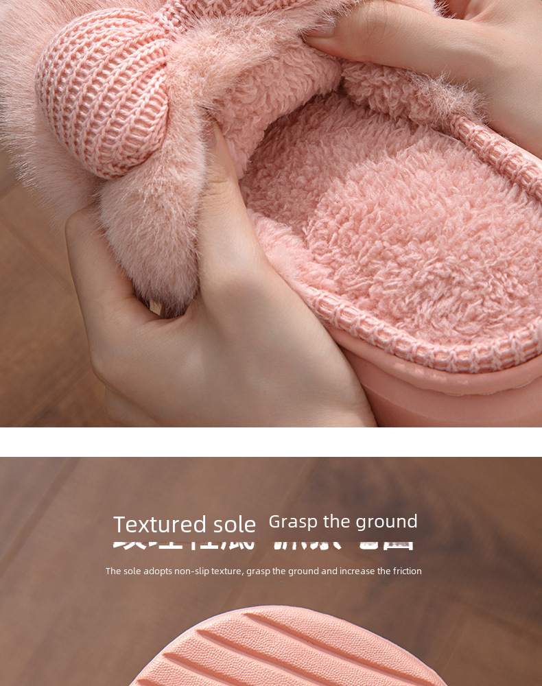 Nuove pantofole di cotone per la casa autunnali e invernali da donna con fiocco, per la casa, al coperto, spesse, in peluche, calde, antiscivolo, in cotone, all'ingrosso_voghion.com