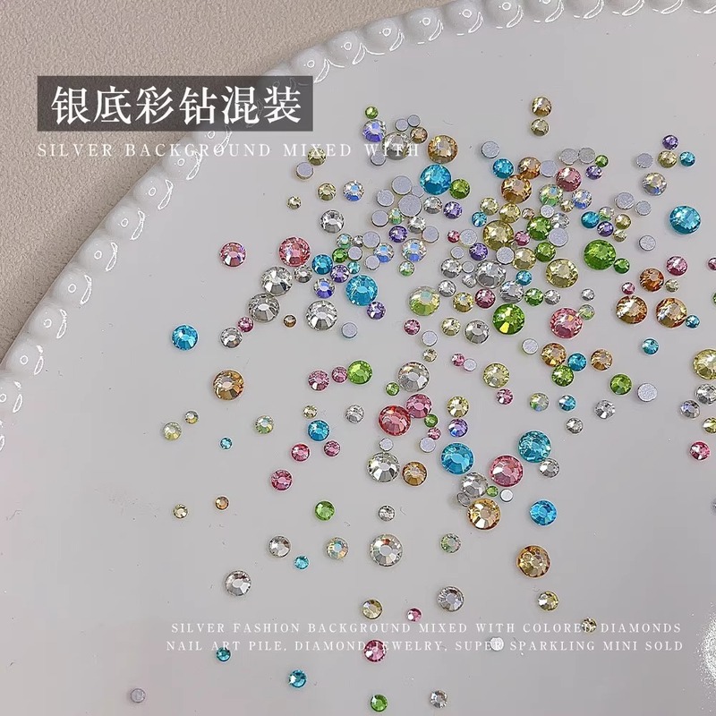 Xiaohongshu 人気のカラフルなフラットマニキュアダイヤモンド大小混合小さなラウンドダイヤモンド INS スタイル DIY マニキュアダイヤモンド装飾|undefined