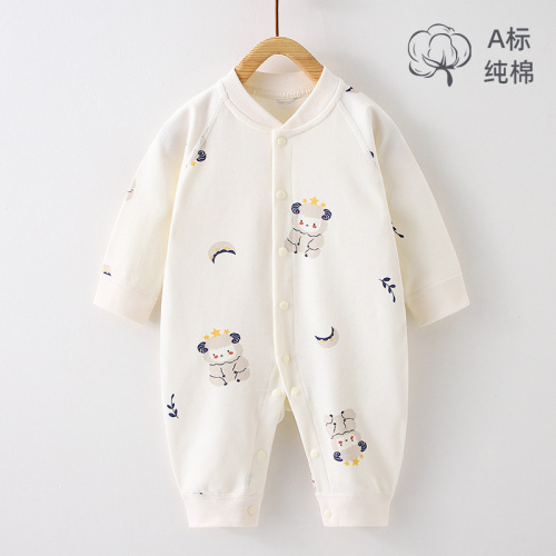 New spring and autumn baby jumpsuit long-sleeved baby hoodie pure cotton bottoming underwear newborn crawling suit boneless pajamas