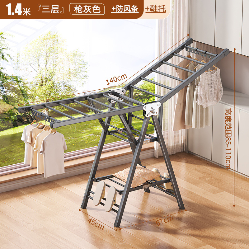 Percha de secado plegable sin instalación, piso al suelo, dormitorio, balcón ajustable, percha de secado interior y exterior, varilla de secado para bebés