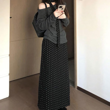 早秋穿搭一整套装露肩毛衣连衣裙子女装秋季2025新款波点长裙显瘦