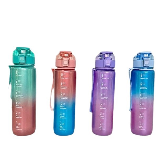 Nuevo resalte gradiente de color paja de gran capacidad taza de agua de plástico cubierta de rebote con cuerda deportes al aire libre botella de agua estudiante