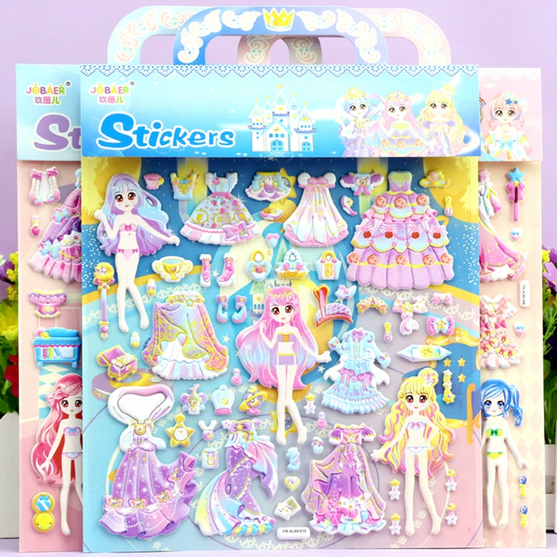 Оптовая продажа большие наряжные наклейки для девочек детские наклейки принцессы Детские Мультяшные Пузырьковые наклейки из пенопласта