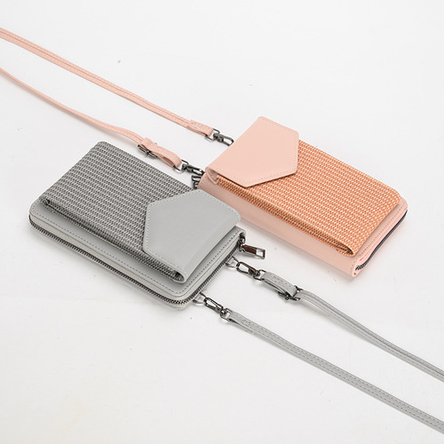  new woven women's mobile phone bag multi-functional shoulder crossbody bag cross-border foreign trade long multi-card slot wallet