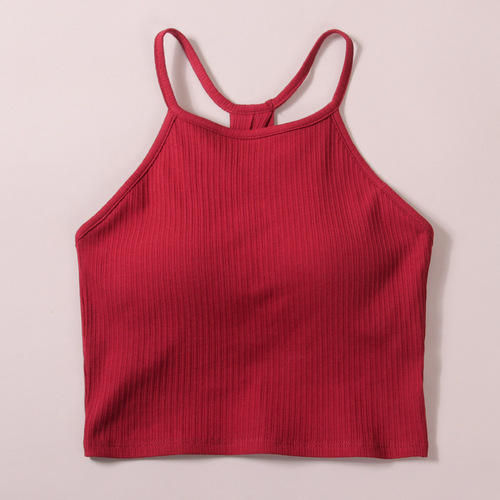 Women's small camisole with padded cups, one-piece inner wear, INS beautiful back, short navel-baring bottoming outer top