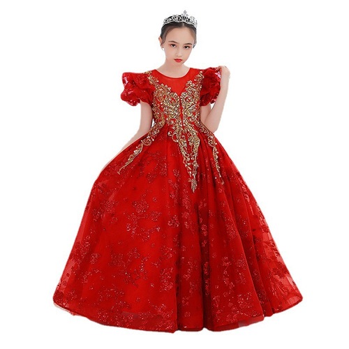Children's formal wear fashion show 2024 autumn and winter, little girl sequin tulle princess dress, host piano performance costume