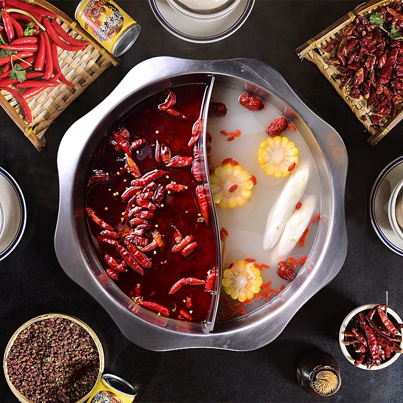 304不锈钢鸳鸯火锅盆家用电磁炉太阳鸳鸯清汤麻辣火锅加厚大容量