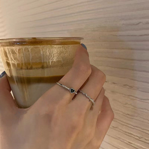 Light luxury love zircon two-piece ring set for women, niche design, high-end tail ring, fashionable personality, simple index finger ring