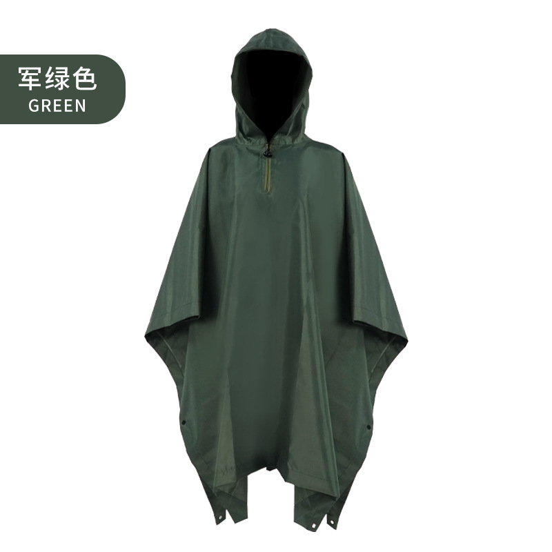 Camouflage Square Raincoat Three-in-One Outdoor Hiking Camping Ground Pad Hooded Raincoat Europe and America Cross-border 