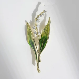 Cross-Border Best-Selling Enamel Lily of the Valley Brooch, Light Luxury and High-End Feel, Green Oil-Drip Brooch, Clothing Accessory, Anti-Exposure Pin