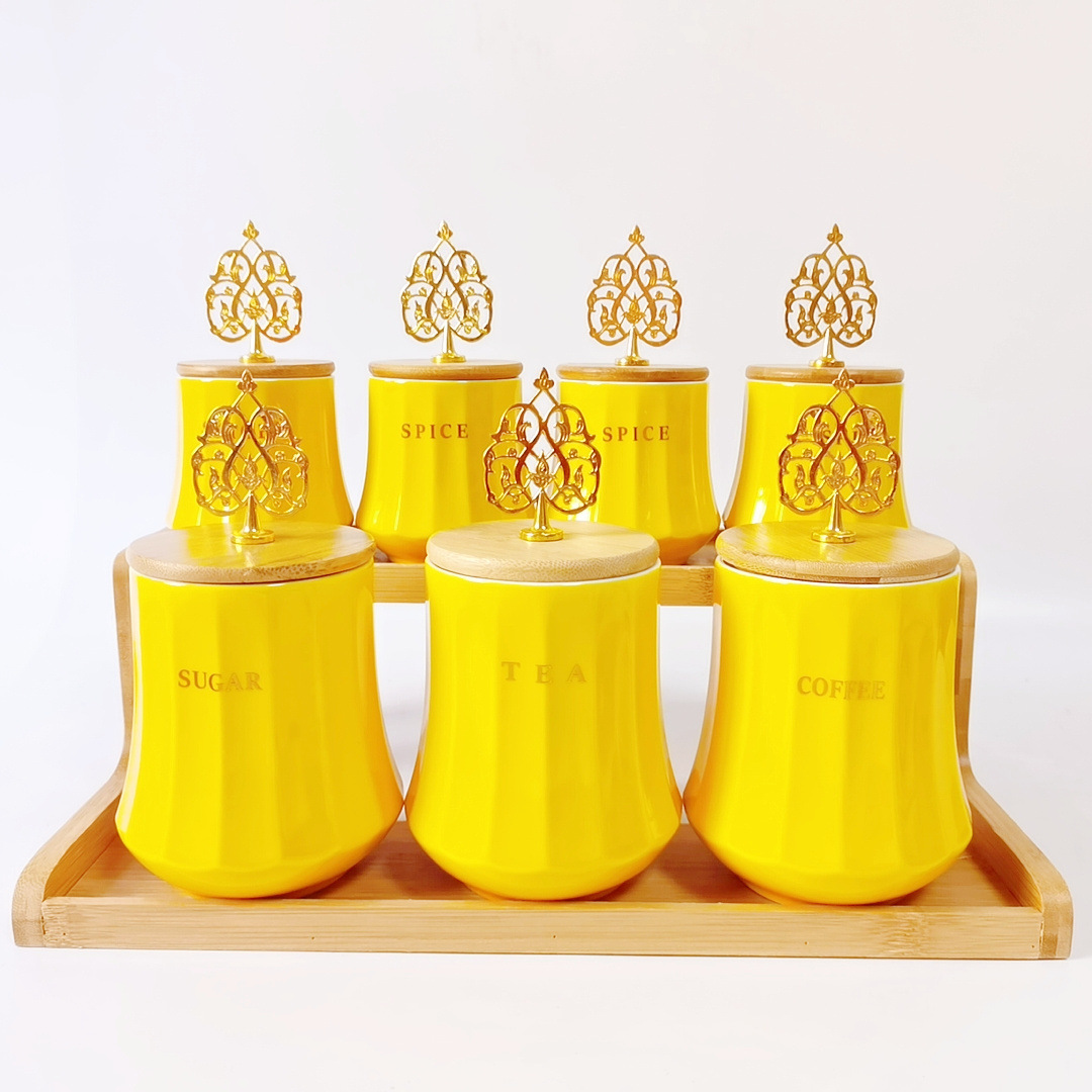 Exportación transfronteriza de latas cerámicas selladas, latas de té, latas de café, latas de almacenamiento de cocina, marcos de madera de doble capa, latas de condimento irregulares