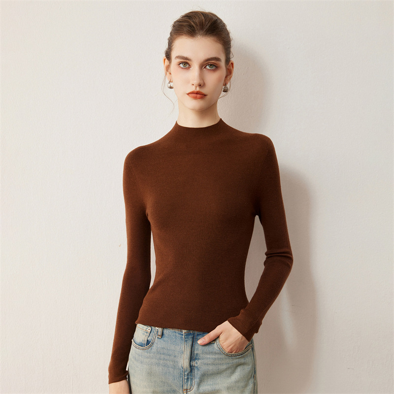 Lukaisha Autumn and Winter Fine-Spun Wool Knit Base Sweater for Women, Long-Sleeve, Half-High Collar, Slim Fit, Warm, Slimming Sweater for Layering