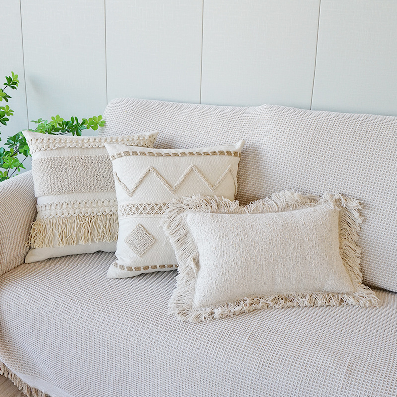 Funda de almohada de terciopelo bohemia Funda de cojín de cabecera de encaje tejido Funda de almohada de sofá de casa de familia